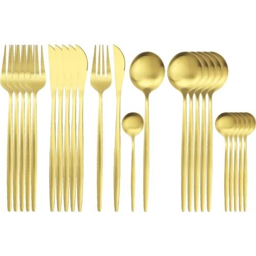 24Pcs Stainless Steel Dinnerware Set Gold Cutlery Set Knife Fork Spoon Tableware Flatware Set Home Kitchen Dinner Silveware Set