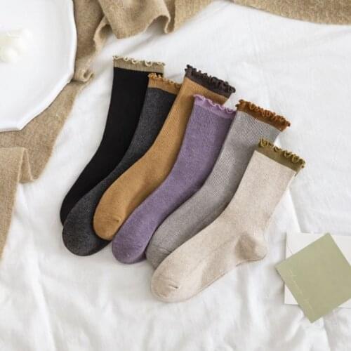 3 Pairs pack frilly socks kawai winter fall long skarpetki calcetines women cute meias Solid lace korean style Sox Set