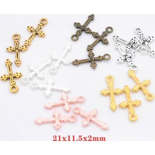 30pcs 21x11x2mm Jewelry Wholesale Six Colors Plated Zinc Alloy Crosses Charms Pendant DIY Handmade Accessories