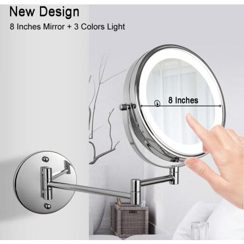 Big Size 8 Inch Bathroom Mirror, Wall Mounted Vanity Mirror with 10X Magnification, LED Double Sided Makeup Mirror, Touch Dimmer