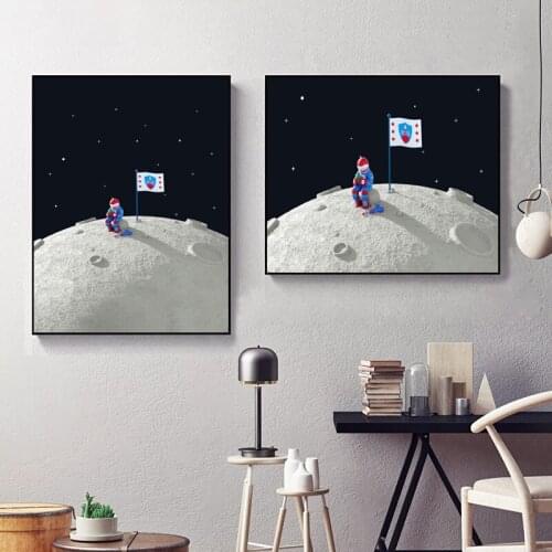 Abstract Baby Nursery Wall Art Nodic Decor Cartoon Astronaut Space Rocket Picture Kids Bedroom Decoration Poster Canvas Painting