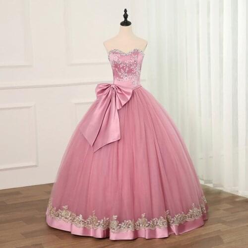 Jiayigong Ball Gown Cheap Quinceanera Dresses Tulle With Beads Sequined Big Bow Sweet 16 Dress For 15 Years Debutante Gown