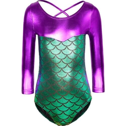Girls Team Basic Long Sleeve Metallic Gymnastics Leotard Dance Wear Costumes