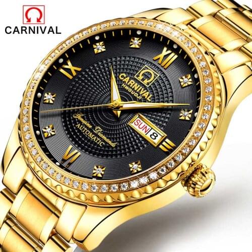 Carnival Hot Automatic Mechanical Brand Mens Watches Fashion Army Sports Waterproof Luminous Watch Luxury Full Steel Wristwatch