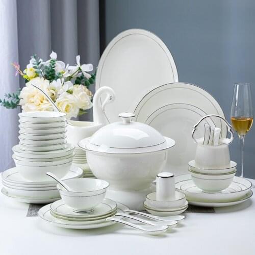 Europe type style Jingdezhen ceramic dishes and plates sets dinner set plates and dishes Bone China Pure color contracted