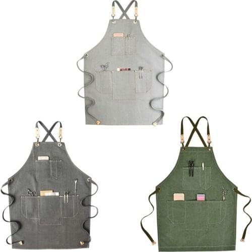 Chef Apron Cotton Canvas Cross Back Adjustable Apron with Pockets for Women and Men