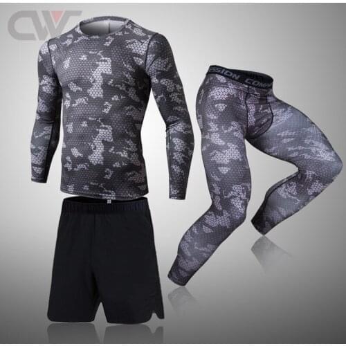 Mens Tight Sportswear Suits Running Sport Sets Jogging Compression Sweatshirt Training Pants Fitness T-shirt Workout Shorts
