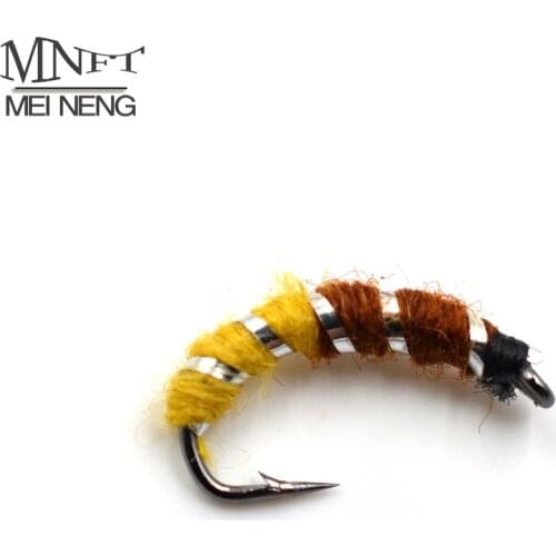 MNFT 10Pcs Caddis Pupa Larva Midge Nymphs Flies Salmon Trout Fly Fishing Lures Silver Flash Zebra Nymph Hook Size 10