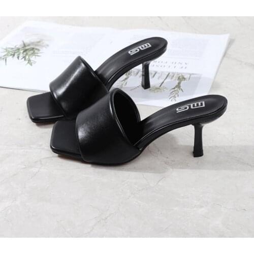 2021 Luxury Design Slides Women 6.5cm High Heels Mules Fetish Summer Sandals Stiletto Heels Slippers Fashion Ladies Shoes Casual