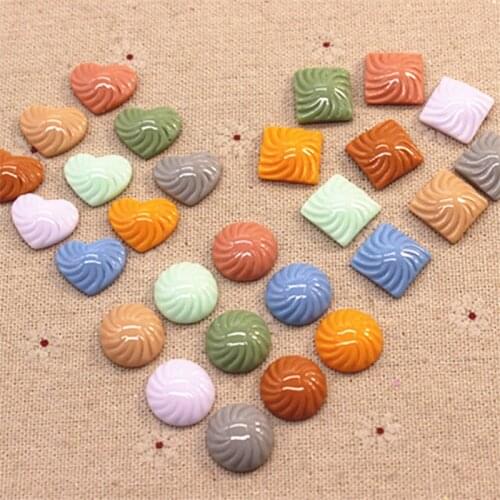 30pcs New Resin Korean Round/Heart/Square Flatback Cabochon DIY Handmade Button/Hair Ornament/Jewelry Accessories,about 15mm
