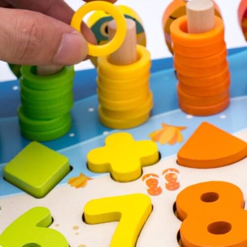 Montessori Educational Wooden Toys Children Busy Board Math Fishing Childrens Wooden Preschool Montessori Toy Counting Geometry