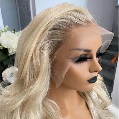 Transparent Lace Wig Human Hair Ombre Blond Natural Wave Lace Front Wigs 4x4 Lace Ash Bonde Wig with Dark Roots for Women