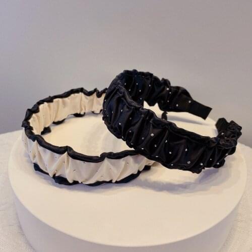 Korea Rhinestones Hairbands Female Geometric Wide Version Out Headband Simple Forest Wash Folds Hair Accessories