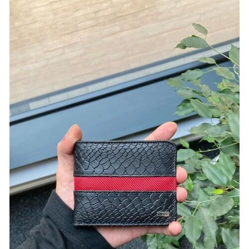 Luxury Wallet Men Genuine Leather Sport Wallet Purse with Red Line For Gift Leather Multi Card Holder Secure Genuine Leather Men
