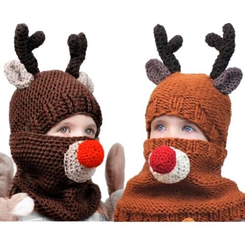 Christmas Scarf Elk Reindeer Cosplay Costumes for Children Deer Warm Knitted Christmas Gift Winter Boys Girls Crochet Knit Hat