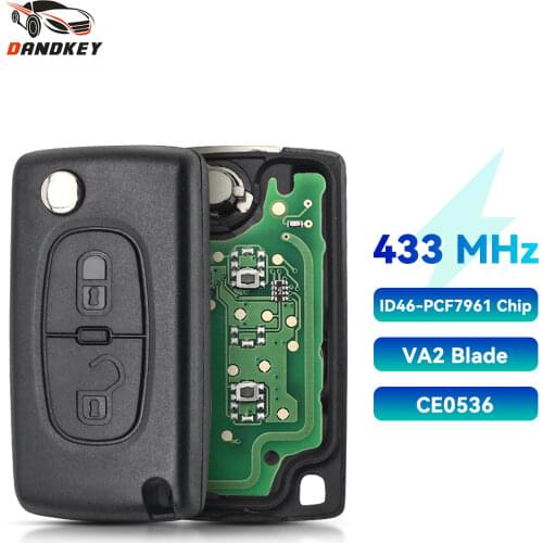 Dandkey Fob 2 Buttons Folding Flip Remote Car Key For Peugeot 307 3008 308 408 CE0536 433MHz With PCF7961 ID46 Chip VA2 Blade
