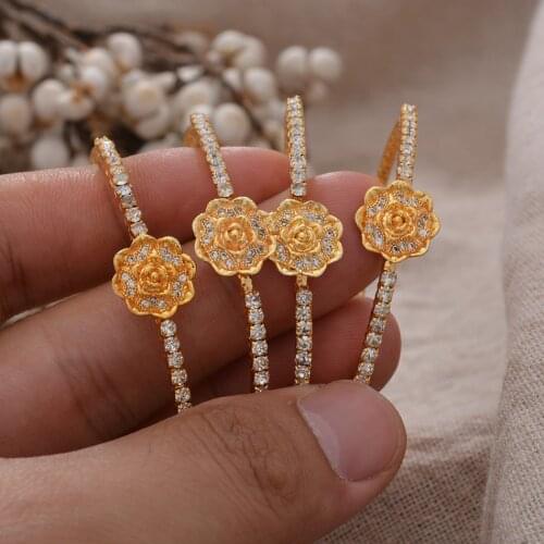 Plum Bossom France Small Child Gold Color Bangles For Girls Child Kids Bracelet Baby Wear Bracelets Gift Blessing