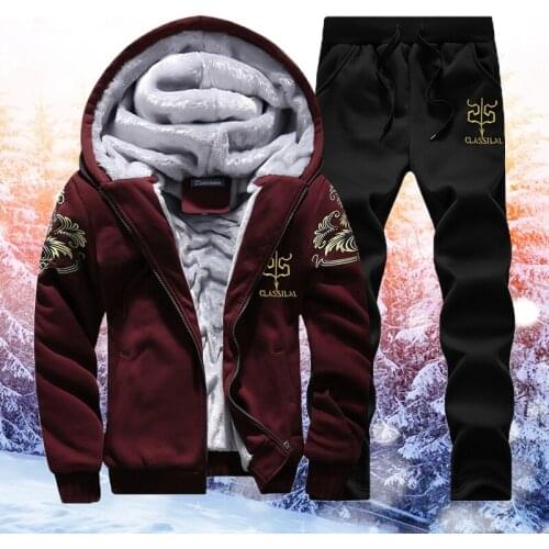 Winter Tracksuits Sportswear Sets Men Hooded Fleece Thick Hoodies Jacket+Pants Set Mens Casual Warm Tracksuit 2 Pieces Sets