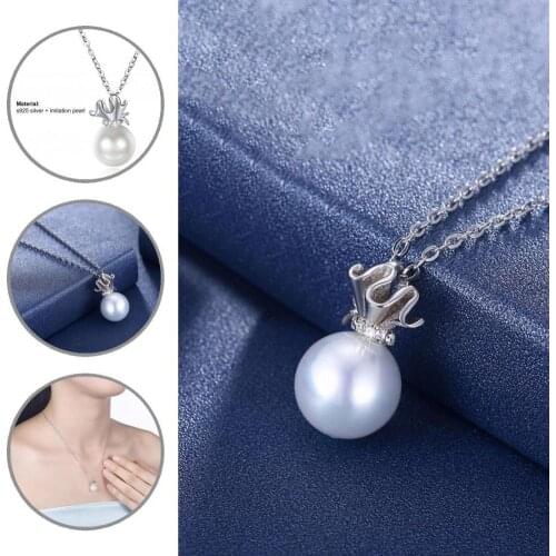 Neck Decoration Pretty Polished Faux Pearl Pendant Necklace Jewelry Clavicle Necklace Cubic Zirconia for Party