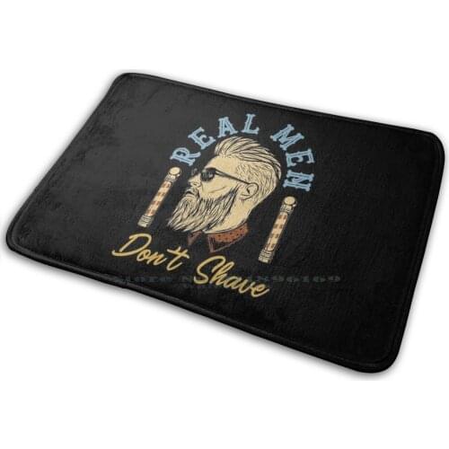 Real Men Don't Shave Barber Vintage Barbershop Retro Illustration Mat Rug Carpet Anti-Slip Bedroom Entrance Door Mat