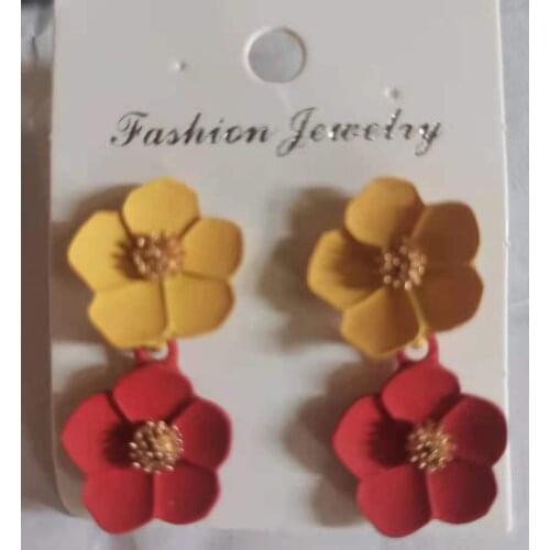 South Korea fashionable temperament ear stud contracted romantic earring of polychromatic flower double layer ear Ding female