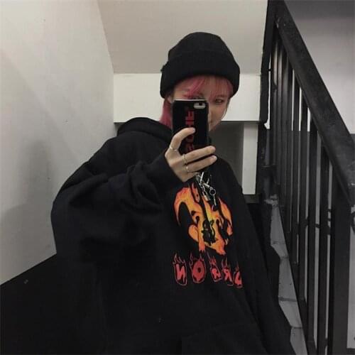 Sweatshirts Womens Japanese Harajuku Ulzzang Retro Fire-breathing Dinosaur Sweatshirt Female Korean Kawaii Clothing for Women