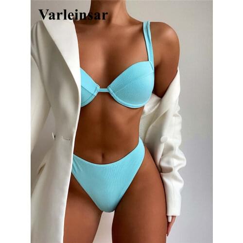 High Waist Bikini Push Up Swimsuit Female Swimwear Women Two-pieces Bikini set With Bra Cup Bather Bathing Suit Swim Lady V2869