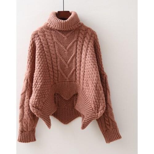 Autumn Winter Women Casual Short Sweater Bat Sleeve Irregular Pullover Turtleneck Sweater Harajuku Loose Jumper Women Sweaters
