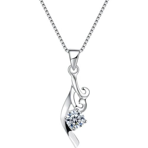 SILVERHOO 100% Sterling Silver 925 jewelry Minimalist Tree Leaf Charm Necklaces For Women Dazzling Zirconia Pendant Necklace