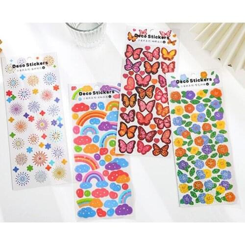 1 Sheet sparkling sequins PET stickers Butterfly Flowers hand account material decoration stickers 8 types