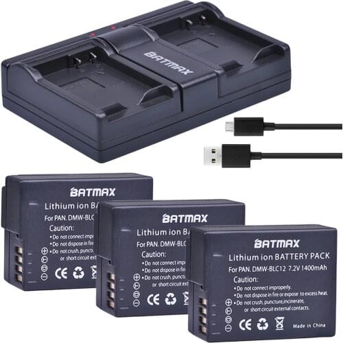 3Pcs 1400mAh DMW-BLC12 DMW-BLC12E BLC12 Battery + USB Dual Charger for Panasonic Lumix FZ1000,FZ200,FZ300,G5,G6,G7,GH2,DMC-GX8