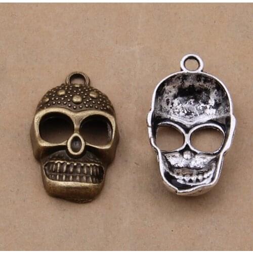 50pcs/lot Pendants Retro Jewelry Craft DIY Antique Bronze Metal Alloy 2 Colors Skull Face Charm 28x17mm