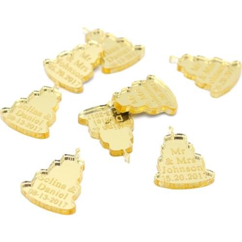 60 Pcs Personalized Engraved Name Gold Mirror Cake Decoration Birthday Cake Baby Shower DIY Wedding Party Table Confetti Favors