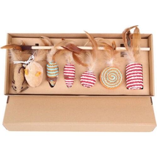 7 Pcs Pet Cat Interactive Toys Set Cat Kitties Toys Collection Bell Feather Funny Cat Toy With Gift Box