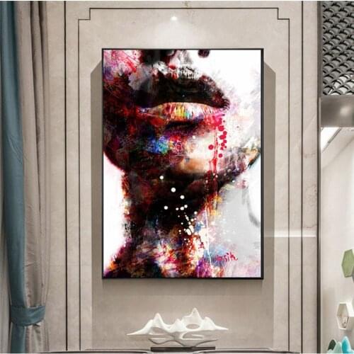 Abstract Girl Wall Art Canvas Prints Sexy Lips Pop Art Wall Paintings Art Prints Modern Home Wall Decorative Pictures Cuadros