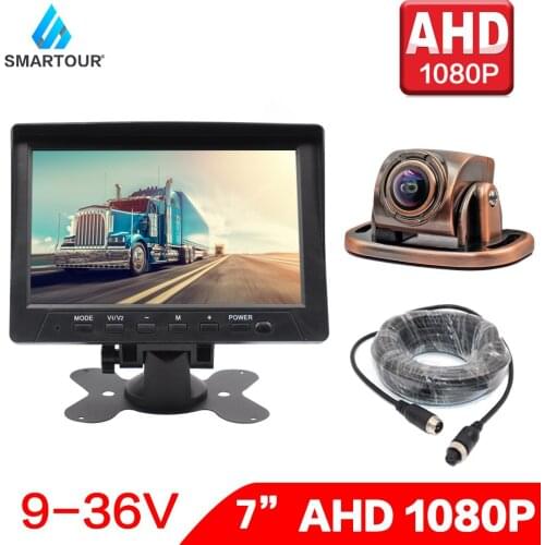 Vehicle 180 Degree Fisheye CCD Back Up Reverse Camera 4-pin Connector + 7" LCD Color TFT AHD Rear View Monitor For Bus Truck RV