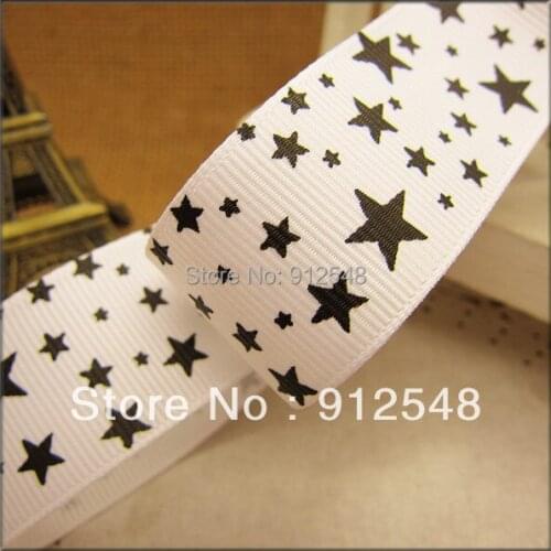 Free Shipping 1" (25mm) star printed white ribbon Polyester Grosgrain ribbon, DIY hairbow accessories, gift package,xx007