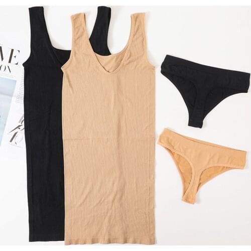 Seamless Women Underwear Set High Waist Thong Sexy Lingerie Set Female Stretchy Basic Ribbed Tops Underwear & Sleepwears