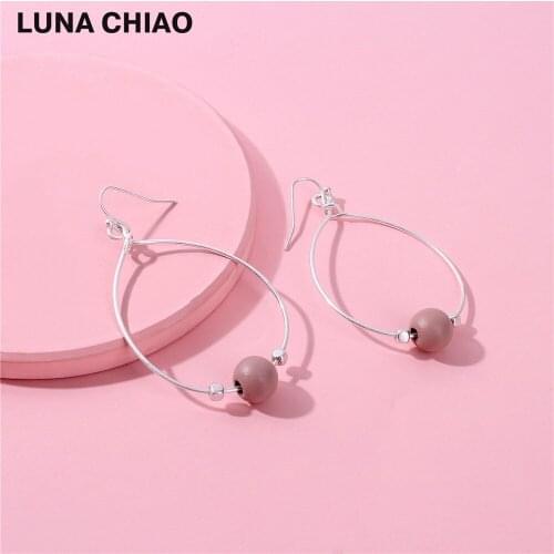 Big Water Drop Cooper Wire Lacqured Metallic Colored Wood Bead hoop Earrings for women