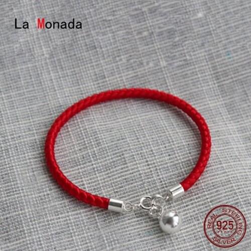 La Monada Red Thread For Hand 925 Sterling Silver Bracelets For Women String Silver 925 Women Bracelet Bell Charm Red Rope Men