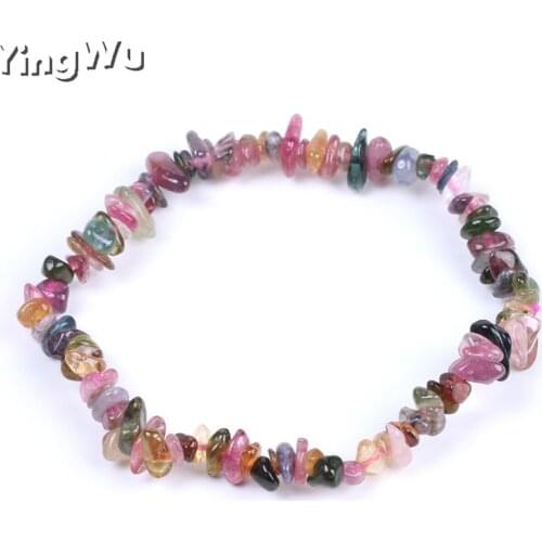 Yingwu Wholesale 10pcs Lot Natural Stone Bracelet Colorful Tourmaline Handmade Crystal Chip Irregular Gravel Strand Bracelet