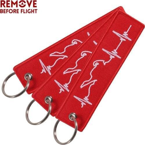 3 PCs Red Biker Heartbeat Keychain for Motorcycles and Cars OEM Key Chains Embroidery Key Fobs Jewelry Keyrings Fashion Trinket