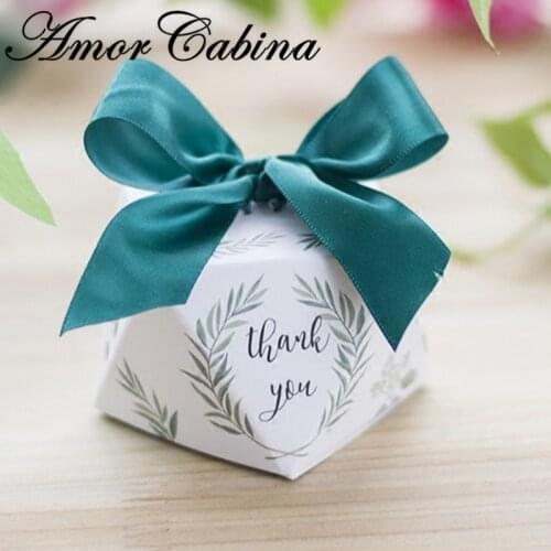 Diamond shape green leaf forest style candy box romantic wedding gift party supplies thank you gift box