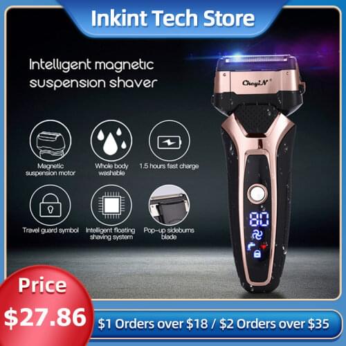 USB Rechargeable Mens Electric Shaver 3D Triple Floating Blade Turbocharged Razor Professional Fast Safe Shaving Machine 45