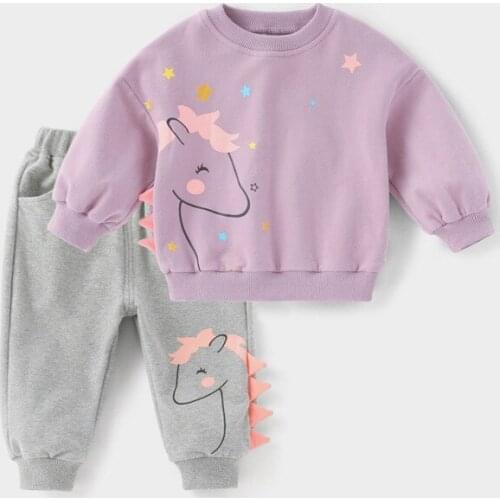 Childrens Clothing Baby Girls Sports Suit 2021 Autumn New Pure Color Long Sleeves tops +Sports Pants 2Pcs Outfits Set