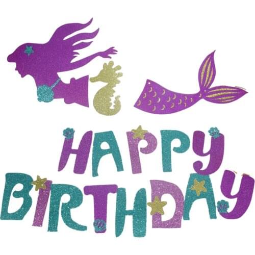 Mermaid Party Decoration Happy Birthday Banner Decoration Birthday Party Banner Birthday Decor for Kids HW78