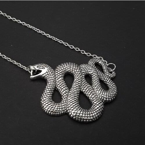 Goth Large Coiled Snake Silver Colour Chain Necklace Nature Serpent Witch Pagan Reptile Gothic Jewelry Charm Pendant Punk New
