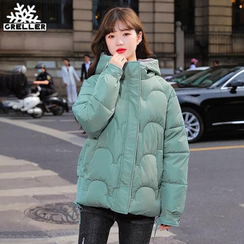 GRELLER Winter Jacket Women Parkas Thick Outerwear Solid Hooded Winter Women Coat Short Female Slim Cotton Padded Basic Tops