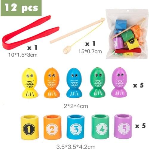 Montessori Fishing Toys Sorting Color Matching Wooden Magnetic Fishing Clip Game Baby Counting Educational Toys for Children