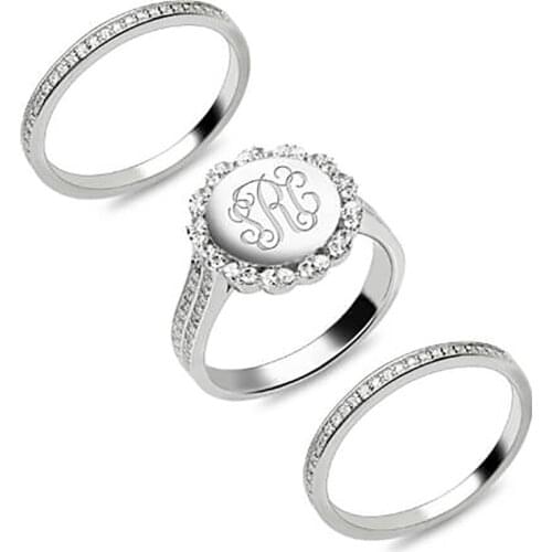 Uonney Dropshipping Personalized Ring Stackable Monogram Silver With Cubic Zirconia Valentine Birthday Gift For Women Mother